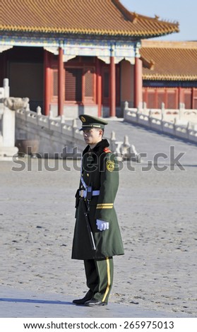 BEIJING - NOV 09: The chinese soldier at the Forbidden city in Beijing on November 09. 2013 in China.