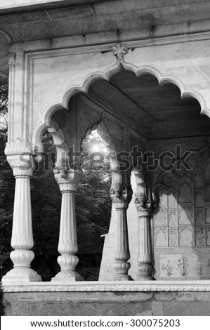 Details of the red fort in Delhi - India. Black and white photo
