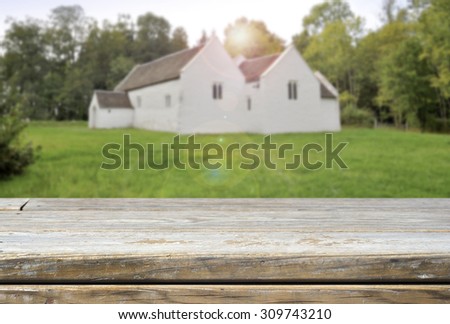 Wooden shelf and open window - Village landscape