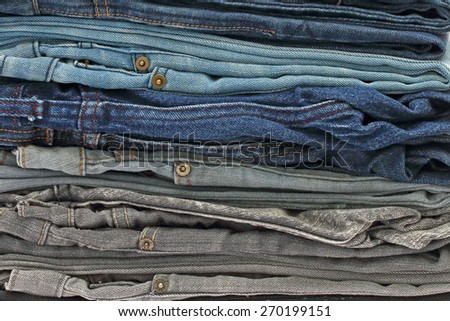 close up of jeans pile.