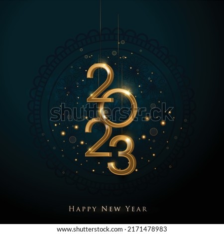 2023 Happy New Year illustration made by Golden points and lines, greeting card. Vector banner poster .