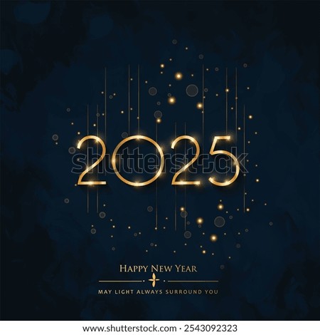 2025 Happy New Year illustration made by Golden points and lines, greeting card. Vector banner poster .