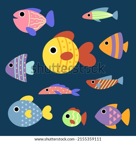 Fish. Bright stylized cartoon aquarium fish. Aquariums. Neon luminescent fish. Fish vector.