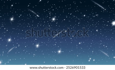 A starry night illustration featuring a deep blue gradient sky with twinkling stars and shooting stars, evoking a calm and serene celestial atmosphere.