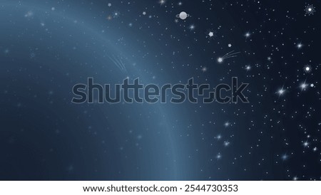 Celestial night sky with an ethereal, dark blue gradient blending into deep space. Stars twinkle brightly, with a few visible planets and shooting stars adding a sense of cosmic wonder.