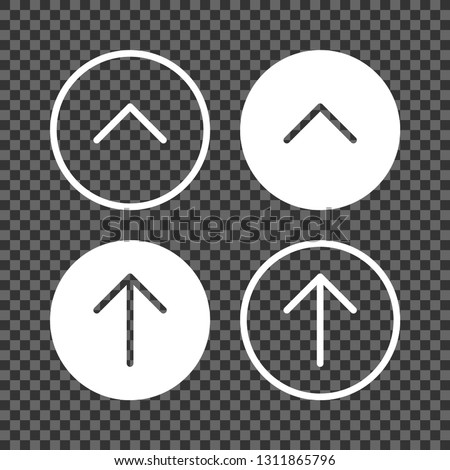 Back to top arrow button set. Jump to top, scroll to top, jump up, scroll up white flat thin arrows icons in circles for web pages design.
