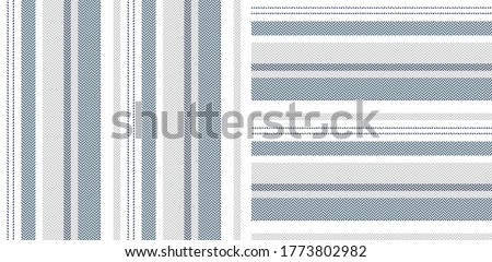 Stripe pattern set. Vertical and horizontal herringbone lines in blue, grey, white for dress or other modern fashion textile print. Textured design.