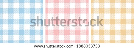 Gingham pattern set. Tartan checked plaids in blue, pink, yellow, white. Seamless pastel vichy backgrounds for tablecloth, dress, skirt, napkin, or other Easter holiday textile design. Stock foto © 