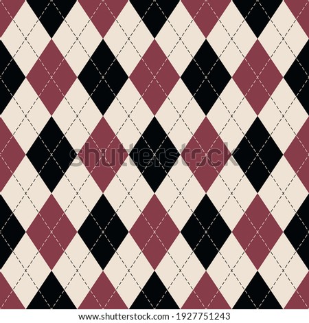 Argyle pattern seamless design in black, red pink, off white. Traditional vector argyll background for gift wrapping, socks, sweater, jumper, other modern autumn winter classic fashion textile print.