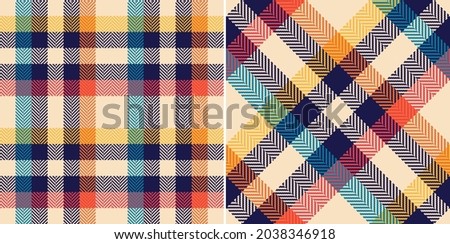 Gingham check plaid pattern for autumn, summer, spring. Seamless colorful herringbone textured vichy tartan vector graphic for scarf, dress, flannel shirt, skirt, other modern fashion fabric design.