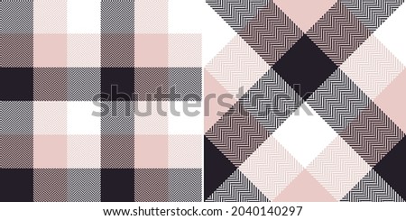 Abstract textile check pattern in black, powder pink, white. Seamless herringbone tartan buffalo check for spring autumn winter scarf, flannel shirt, duvet cover, other modern fashion fabric print. Foto d'archivio © 
