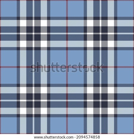 Tartan check plaid pattern in blue, red, white. Seamless classic Scottish Thomson tartan check for spring summer autumn winter blanket, duvet cover, scarf, other fashion fabric print.