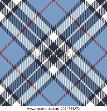 Tartan plaid pattern Thomson in blue, red, white. Seamless classic neutral Scottish tartan check for autumn winter blanket, duvet cover, scarf, throw, other fashion textile design.