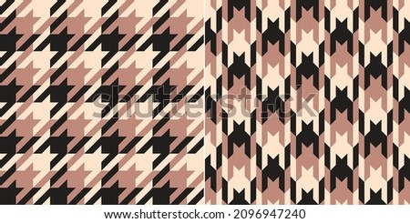 Houndstooth check plaid pattern in black, beige, pink. Seamless spring autumn winter neutral dog tooth tartan set for dress, scarf, jacket, coat, skirt, blanket, other modern fashion fabric print.