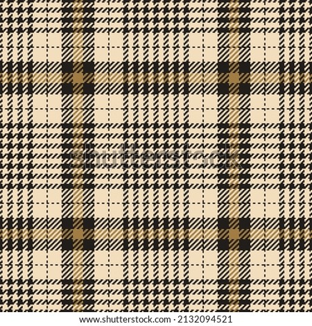 Plaid pattern tweed in gold, black, beige for spring autumn winter. Seamless neutral tartan check vector illustration for dress, jacket, skirt, blanket, scarf, other modern fashion fabric design.