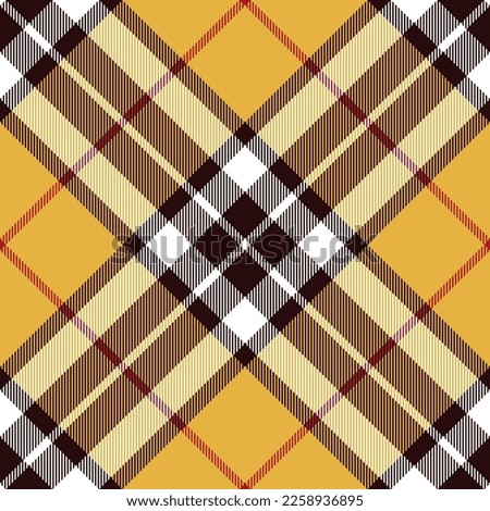 Check plaid pattern Thomson tartan in mustard yellow, red, white, brown. Seamless classic Scottish tartan graphic for spring autumn winter tablecloth, blanket, scarf, other holiday fabric design.