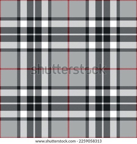 Tartan check plaid pattern in grey, red, white, black. Seamless classic Scottish Thomson tartan check for spring summer autumn winter blanket, duvet cover, scarf, other fashion fabric print.