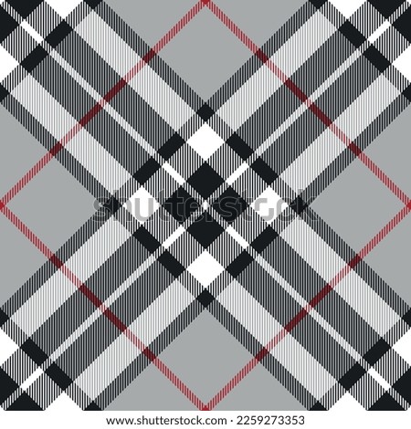 Plaid pattern Thomson tartan in grey, red, black, white. Seamless classic diagonal Scottish tartan check in for autumn winter blanket, duvet cover, scarf, tablecloth, other holiday textile design.