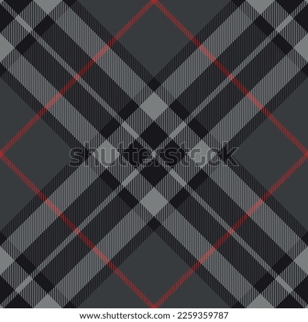 Plaid pattern Thomson tartan in black, grey, red. Seamless classic diagonal Scottish tartan check in custom colors for autumn winter blanket, duvet cover, scarf, throw, other fashion textile design.