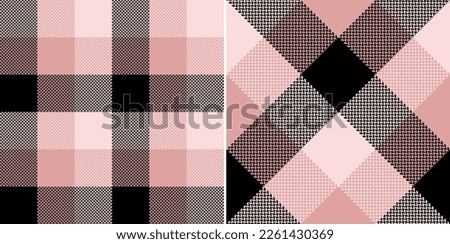 Buffalo check plaid pattern in black and powder pink. Seamless mosaic tartan vector set for flannel shirt, skirt, scarf, blanket, duvet cover, other spring summer autumn winter fashion fabric design.