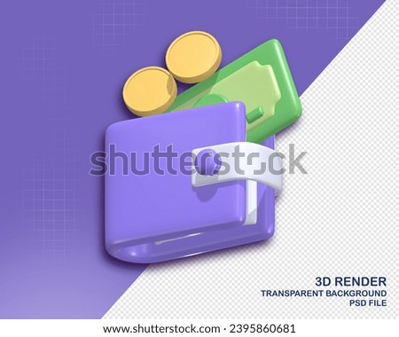 3d Vector Money wallet with green cash and gold coins, Online payment concept. 