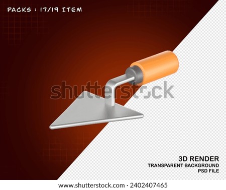Trowel is a carpentry tool for leveling cement, plastering, mixing cement. 3D Render walls and walls