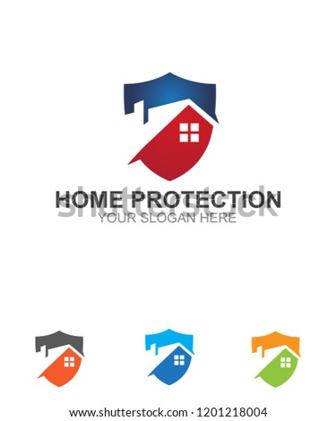 Home protection, home security, shield, building, roof logo