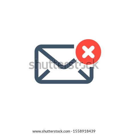 Fail Message Icon. Envelope x mark icon. Message wasn't sent, error,e-mail delivery failed, remove email, delete mail letter. 