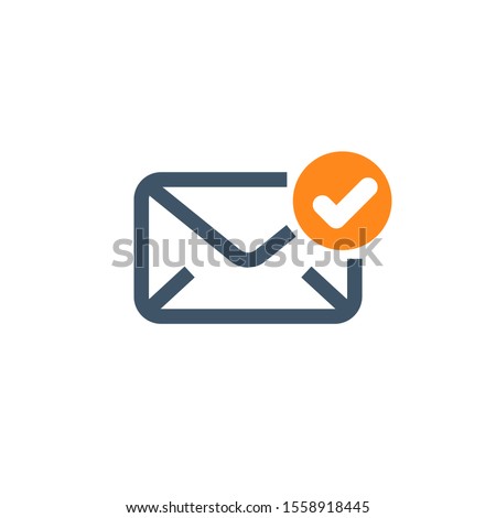 Checked email icon. Letter symbol. Received sms message. Check mark icon. Official confirmation message, mail sent successfully, e-mail delivery, verification email.