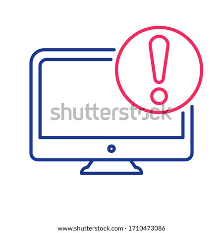 Computer monitor, screen, display, icon. Alert, notification, warning icon