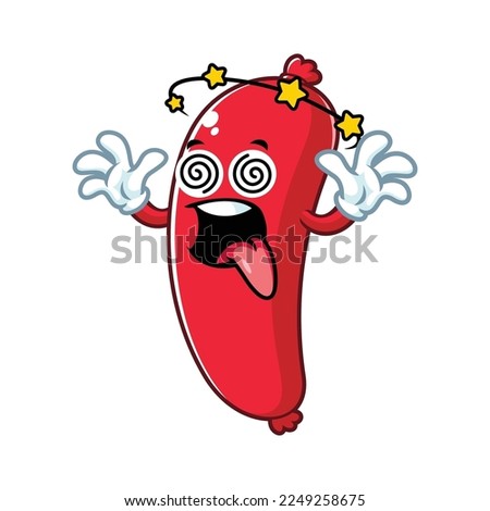 vector cartoon, character, and mascot of a sausage with dizzying face.