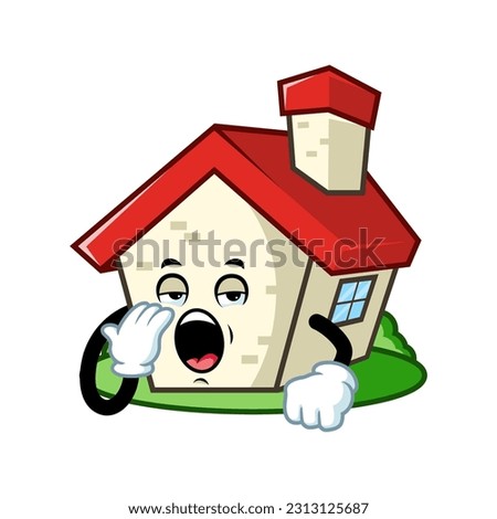 vector cartoon, character, and mascot of a house with yawning expression face.