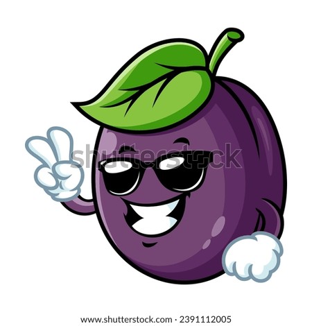 vector cartoon, character, and mascot of a plum wearing black eyeglasses.