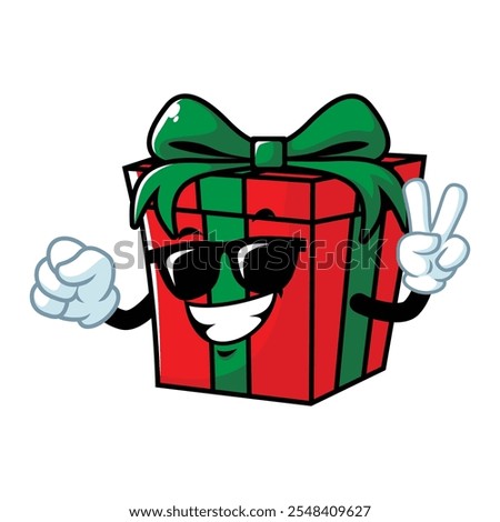 vector cartoon, character, and mascot of a gift box wearing black eyeglasses.