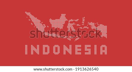 Indonesia map vector illustration. Digital map or peta of indonesia created by squares dot. Red and white indonesia map vector illustration design with halftone dots. Indonesia map background.