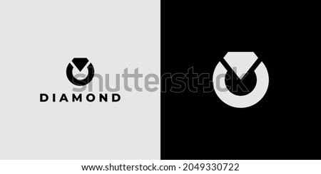 Diamond logo design. Ring and diamond vector illustration. Simple diamond logo template for jewelry business. Circle diamond icon symbol on black and white.