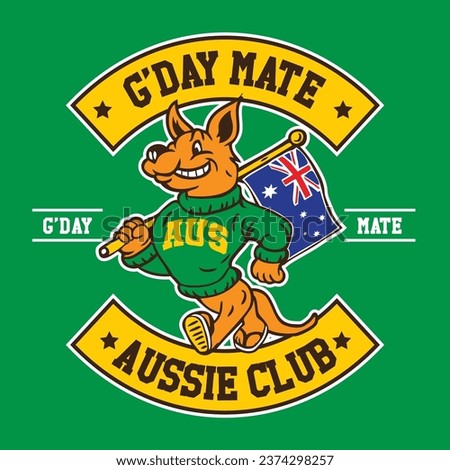 Hand Drawn Vector Illustration Kangaroo in Patch Design Style G'Day Mate Aussie Club