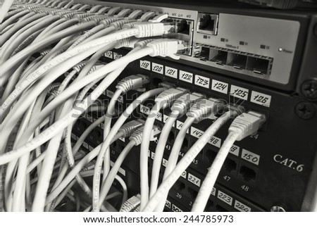 Cables in the router on the local area network. The concept of network access or administration