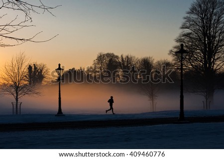 Similar – Image, Stock Photo Winter Run Silhouette Fog