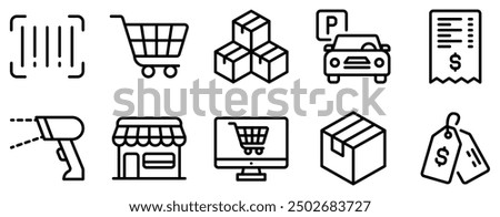 Supermarket Icon Set Comprehensive Line Style Collection for Retail and Shopping