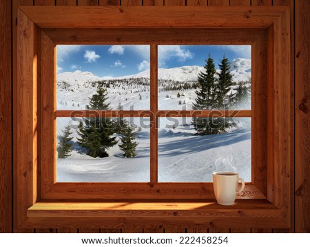 Image, Stock Photo Wooden cottages in winter forest at night