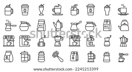 Set of Coffee Vector Line Icons. Contains such Icons as Cezve, Coffee Maker Machine, Beans and more. Barista icons set. coffee icon pack. Set of barista vector icons for web design