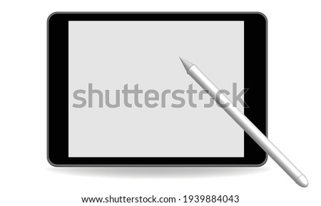 Mock up tablet pc and stylus.A white pen mouse.