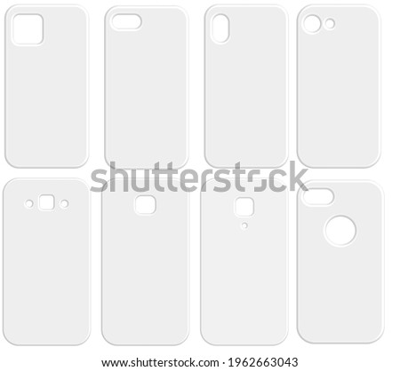 Set of blank white phone cases.Clean template cover smartphone.Mockup vector illustration.