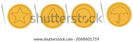South Korean honeycomb toffee.Dalgona candy.a candy circle with triangle, star, circle and umbrella..Cartoon vector illustration.Sign, symbol, icon or logo.Vector illustration.