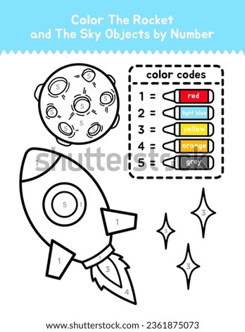 Cute Rocket And Space Color By Number Coloring Page For Children