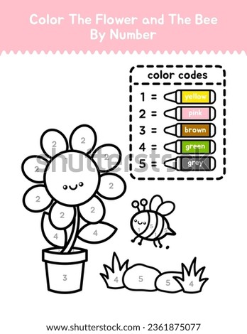 Cute Flower And Bee Color By Number Coloring Page For Children