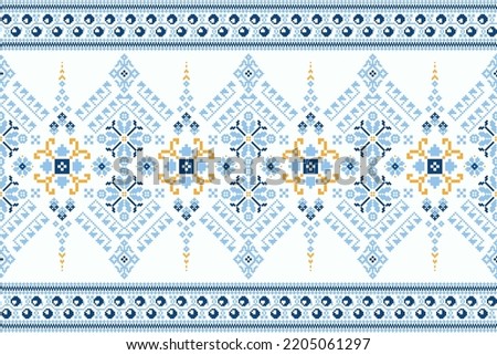 Beautiful floral cross stitch embroidery on white background.geometric ethnic oriental seamless pattern traditional.Aztec style abstract vector.design for texture,fabric,clothing,wrapping,carpet,print