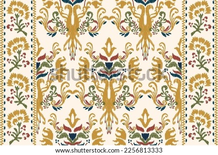 Ikat floral paisley embroidery on white background.geometric ethnic oriental pattern traditional.Aztec style abstract vector illustration.design for texture,fabric,clothing,wrapping,decoration,scarf.
