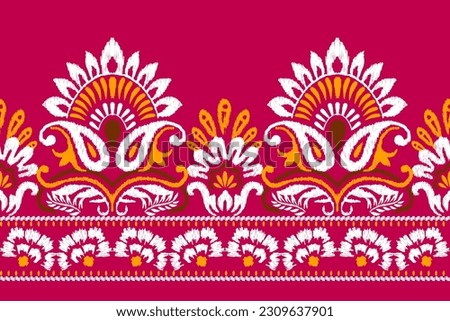 Ikat floral paisley embroidery on pink background.Ikat ethnic oriental pattern traditional.Aztec style abstract vector illustration.design for texture,fabric,clothing,wrapping,decoration,sarong,scarf.